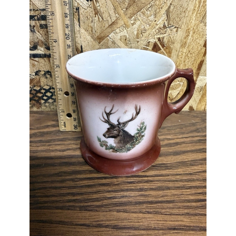 Antique German Porcelain Shaving Mug Stag Deer Hunting Transferware Germany